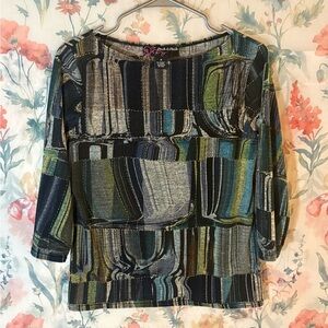 Vintage Peck & Peck Abstract Green and Blue Blouse